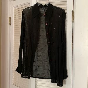 NY & Co. Sheer black blouse with sequins.